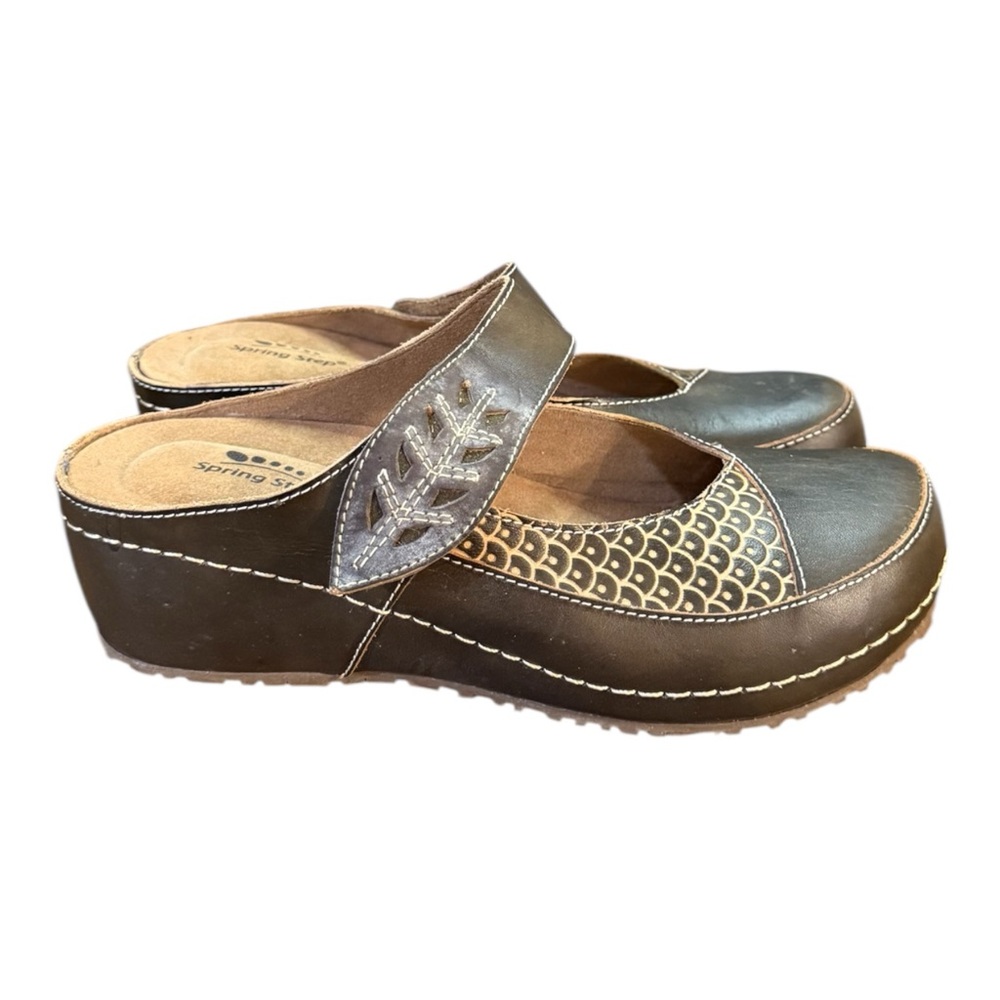 Spring Step L'Artiste Gloss Pansy Mary Jane Clogs Women’s Size 7.5/8 Brown